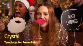  Presentation with christmas party - Amazing PPT layouts having six hats - group of friends dressing up backdrop and a tawny brown colored foreground