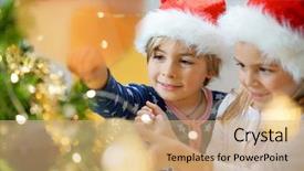  Presentation with christmas kids - Colorful theme enhanced with six hats - kids decoration christmas tree together backdrop and a coral colored foreground