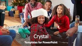  Presentation with collage of families celebrating christmas - Colorful presentation theme enhanced with six hats - portrait of boy wearing santa backdrop and a tawny brown colored foreground