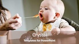  Presentation with baby food - Colorful PPT layouts enhanced with six month old baby eating backdrop and a coral colored foreground