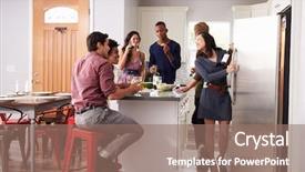  Presentation with dinner party - Cool new PPT layouts with six party talk - group of friends enjoying pre backdrop and a coral colored foreground