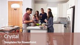  Presentation with dinner party - Amazing PPT theme having six party talk - group of friends enjoying pre backdrop and a  colored foreground