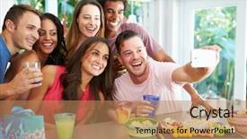  Presentation with selfie - Amazing slide deck having six party talk - group of friends taking selfie backdrop and a coral colored foreground