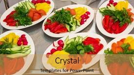  Presentation with vegetables - Slides with six plates with fresh vegetables background and a  colored foreground