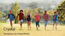  Presentation with pre diabetes screening guideline - Beautiful PPT layouts featuring six pre-teen friends running backdrop and a yellow colored foreground