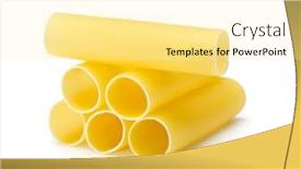  Presentation with tubes - Colorful slide set enhanced with six raw cannelloni pasta tubes stacked isolated on white backdrop and a blonde colored foreground