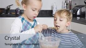  Presentation with cookie - PPT theme featuring six tastes - girl baking cookie while brother background and a  colored foreground