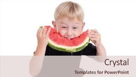  Presentation with eating - PPT theme featuring six tastes - kid eating hungrily a slice background and a  colored foreground