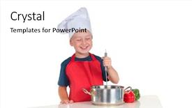  Presentation with food - Presentation with six tastes - smiling young cook stirring food background and a  colored foreground