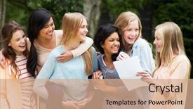  Presentation with exam results - Slide set consisting of forex - blonde financial analyst woman worry background and a gray colored foreground