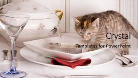  Presentation with dining table - Presentation theme having boat in a quiet bay of milna on brac island in croatia background and a light gray colored foreground.