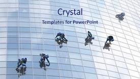  Presentation with office workers - PPT theme consisting of six workers on office building background and a sky blue colored foreground