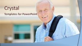  Presentation with multicultural senior citizen - Theme having sixty stone - portrait senior man sitting outdoors background and a lemonade colored foreground