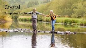  Presentation with senior couple - Slide set having sixty stone - senior couple crossing river whilst background and a yellow colored foreground