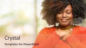 Presentation with heart hands - PPT theme featuring size - beautiful african woman with hands background and a coral colored foreground