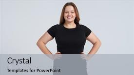  Presentation with black woman at gas station - Cool new slide deck with size - portrait of happy woman backdrop and a light gray colored foreground