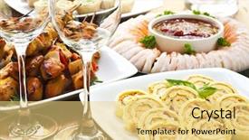  Presentation with appetizers - Theme consisting of size appetizers and party food background and a yellow colored foreground