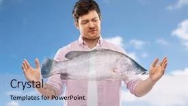  Presentation with sky blue - Cool new slide set with size of fish over blue backdrop and a soft green colored foreground