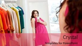  Presentation with clothing - Audience pleasing PPT theme consisting of size woman in pink dress backdrop and a red colored foreground