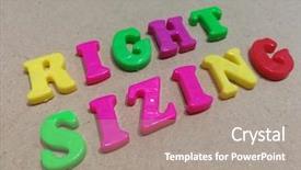  Presentation with magnetic - Slide set having sizing written with colorful letters background and a gray colored foreground