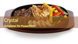  Presentation with beef pork chicken turey - Presentation design consisting of sizzling - beef chicken and shrimp fajitas background and a tawny brown colored foreground