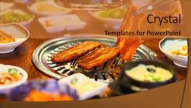  Presentation with kimchi - Slide set with sizzling - kimchi korean cuisine barbecue grill background and a red colored foreground