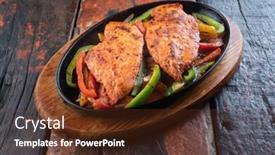  Presentation with rustic - Colorful presentation design enhanced with sizzling chicken fillet with vegetables on rustic wooden table backdrop and a tawny brown colored foreground