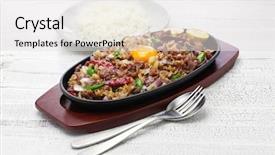  Presentation with filipino - PPT theme featuring sizzling pork sisig filipino cuisine background and a light gray colored foreground