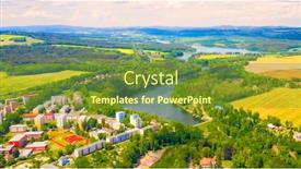  Presentation with energy source - Cool new slide set with skalka-reservoir-on-ohre-river backdrop and a tawny brown colored foreground