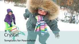  Presentation with hill - Slides having skat - little boy pulling sled background and a light blue colored foreground