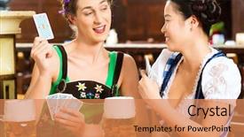  Presentation with playing cards - PPT theme consisting of skat - pub - friends in tracht background and a coral colored foreground