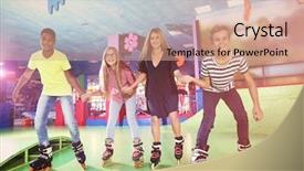  Presentation with rink - Slide deck with skate - group of teenagers at roller background and a coral colored foreground