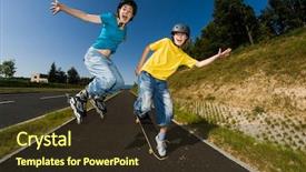  Presentation with young people diversity - Amazing slides having skate boarding - active young people - rollerblading backdrop and a tawny brown colored foreground