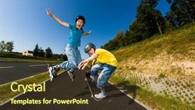  Presentation with people - PPT theme featuring skate boarding - active young people - rollerblading background and a tawny brown colored foreground