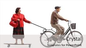  Presentation with bicycle - Presentation theme having skate boarding - elderly man on a bicycle background and a light gray colored foreground