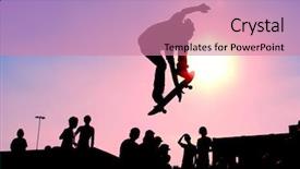  Presentation with scenic - Cool new slides with skate boarding - jumping skateboarder silhouette over scenic backdrop and a coral colored foreground