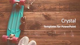  Presentation with empty of wood table top - Amazing PPT layouts having skate boarding - skateboard and cap on wooden backdrop and a red colored foreground