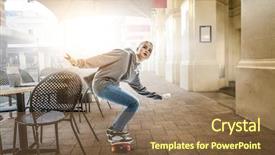  Presentation with media - Beautiful slides featuring skate boarding - teenager girl ride her skateboard backdrop and a violet colored foreground