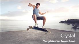  Presentation with leonardo vitruvian man - Beautiful PPT theme featuring blue wooden crate on chair with potted flowers backdrop and a gray colored foreground