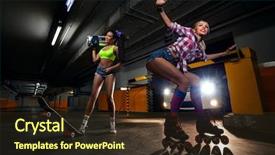  Presentation with boom box - Slide set having skate in modern car parking background and a tawny brown colored foreground