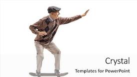  Presentation with man riding big bike motor - PPT theme having skateboard isolated on white background background and a white colored foreground