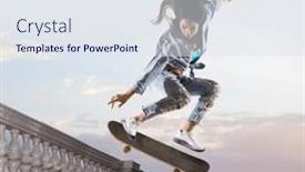  Presentation with extreme - Audience pleasing presentation theme consisting of skateboarder-doing-a-jumping-trick backdrop and a sky blue colored foreground