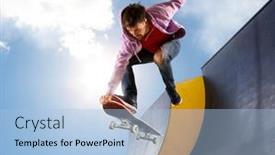  Presentation with extreme - Slides with skateboarder-doing-a-jumping-trick background and a light blue colored foreground