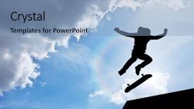  Presentation with dark blue sky stars - Cool new slide set with skater jump silhouette and blue backdrop and a light blue colored foreground