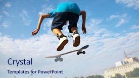 Presentation with blue sky - Slides with skater jumps high in air background and a sky blue colored foreground