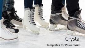  Presentation with ice rink - Beautiful presentation design featuring skates on skating rink backdrop and a light gray colored foreground