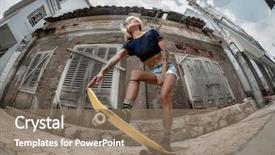  Presentation with skating - PPT theme having skating girl against grange wall background and a coral colored foreground