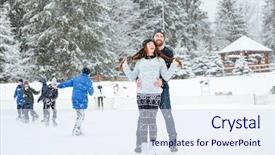  Presentation with rink - PPT theme consisting of skating rink - smiling couple in ice skates background and a sky blue colored foreground