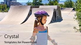  Presentation with school safety skate in summer - Cool new PPT theme with skating rink - sport girl riding on roller backdrop and a lemonade colored foreground