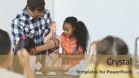  Presentation with scholl - Presentation design featuring skeletal - front view of a teacher background and a yellow colored foreground